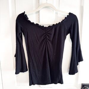 Candie's Black Ruffled Bell Sleeve Blouse